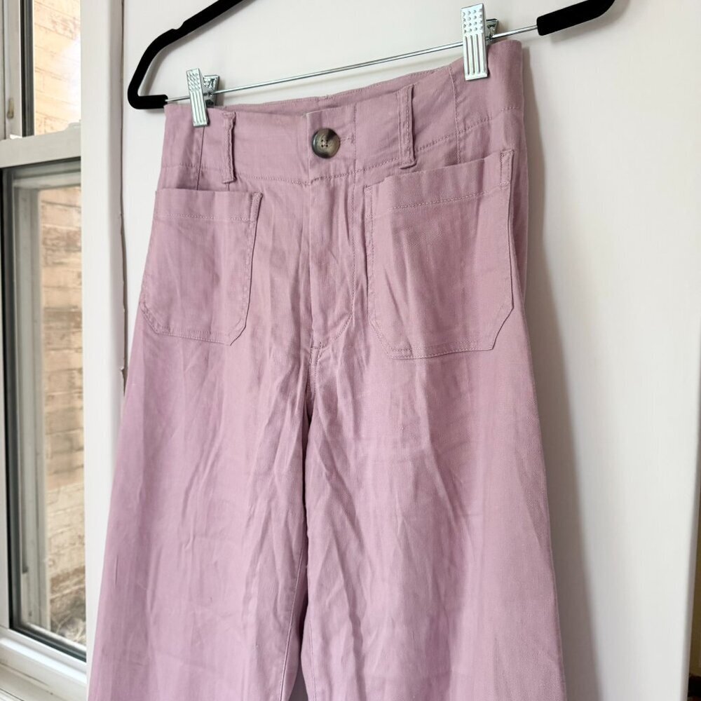 New Anthropologie Maeve The Colette Linen Crop Wide Leg Pants Pink 25P Petites - Picture 9 of 11